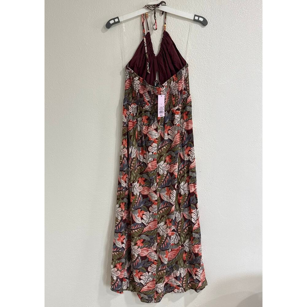 NWT Wild Fable Tropical Floral Halter Maxi Dress Cutout Smocked Boho Size Large - Picture 5 of 7